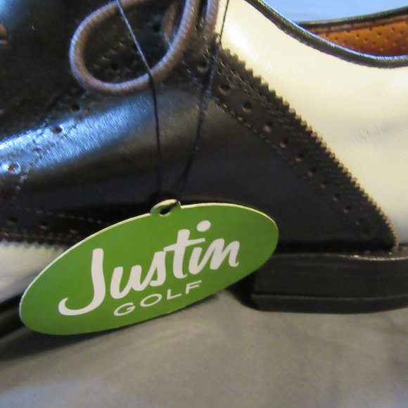 Mens Justin Golf Shoes Classic Saddle Brogue Leather Sz 12 EE main image 4